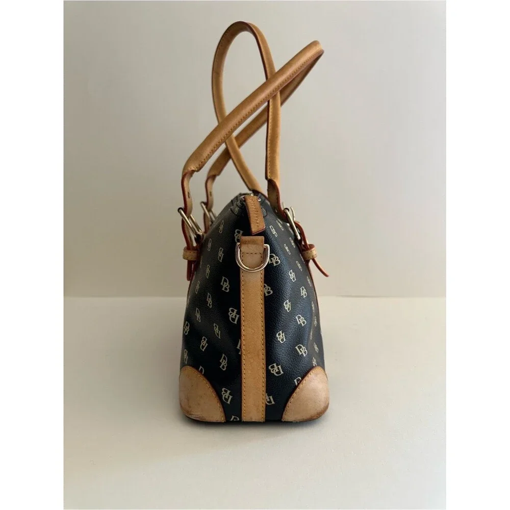 Dooney & Bourke y2k Black Boston Monogram Tan Leather Trim Satchel